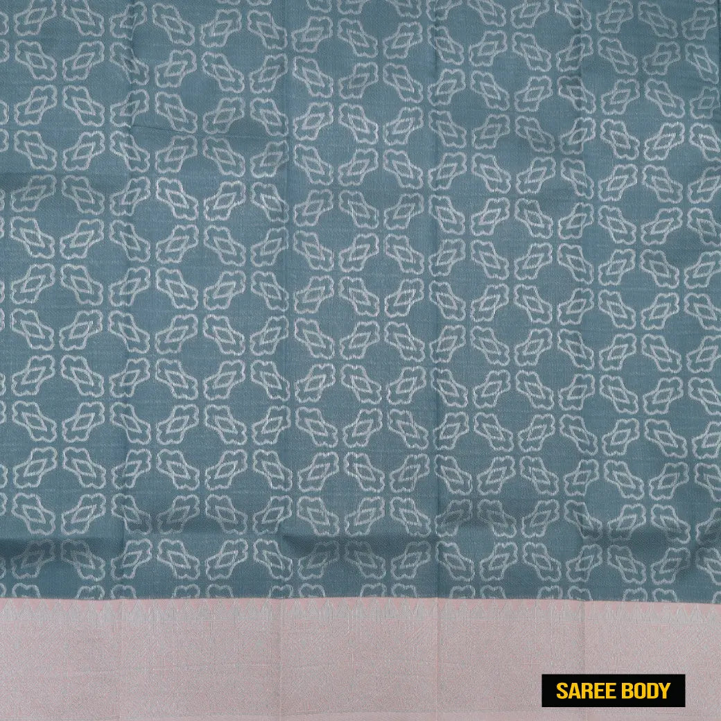Blue-Gray with Peach Kubera Silk Saree