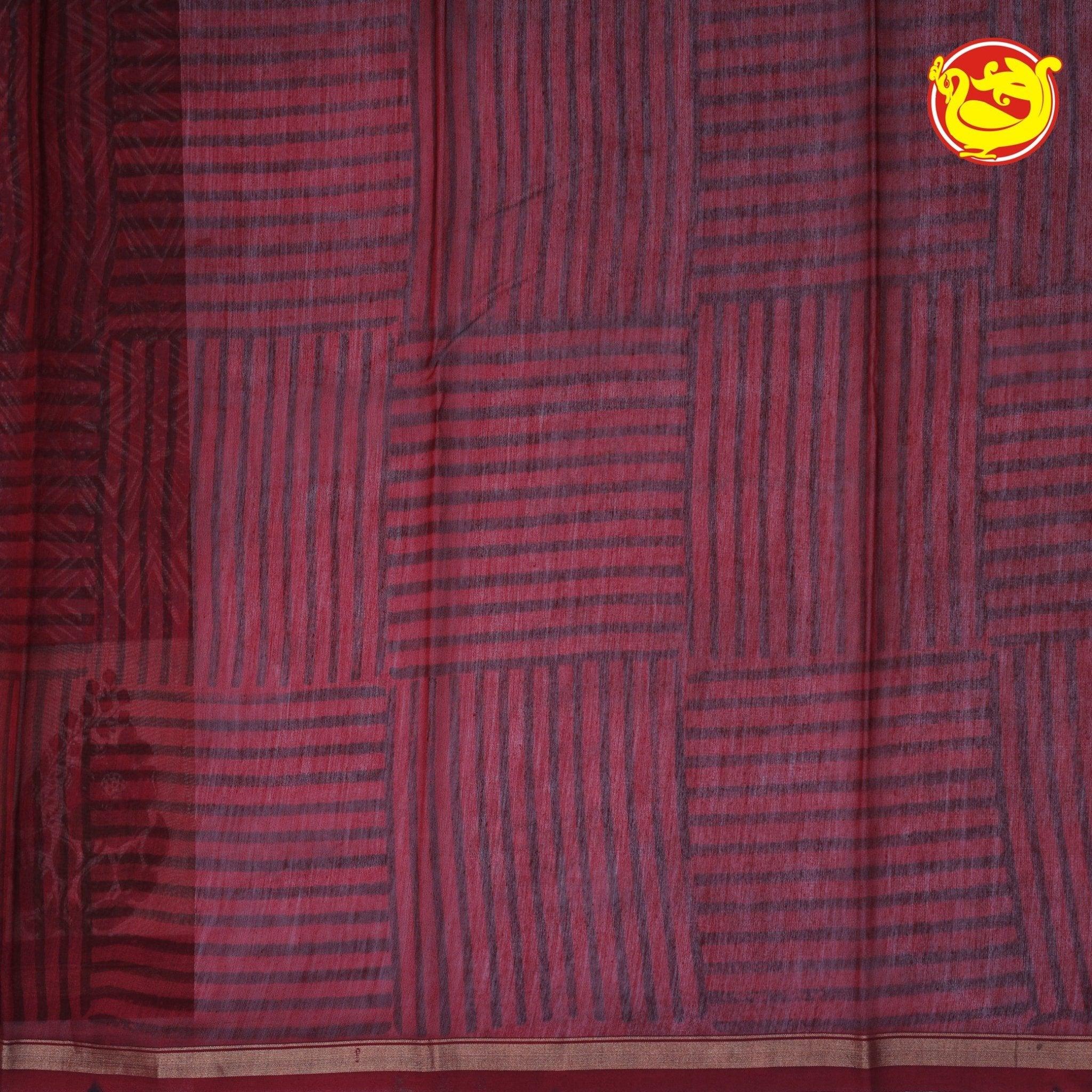 Grey With Maroon Chanderi Silk Saree - Thenianantham