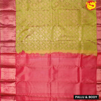 Parrot Green with Pink Pure Kanchipuram Silk Saree