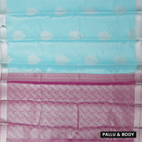 Couple Combo Tissue Silk Set – Men’s Shirt & Dhoti with Matching Women’s Saree With Aqua Blue With Silver Zari Border