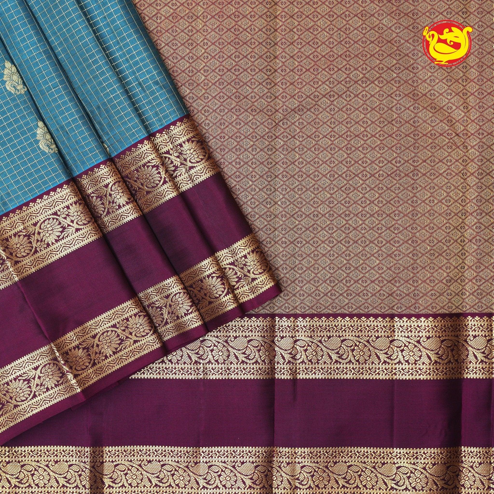 Rama Blue Soft Silk Saree With Magenta pallu