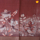 Light Maroon With Floral Design Zari Border Digital Print Semi Linen Saree