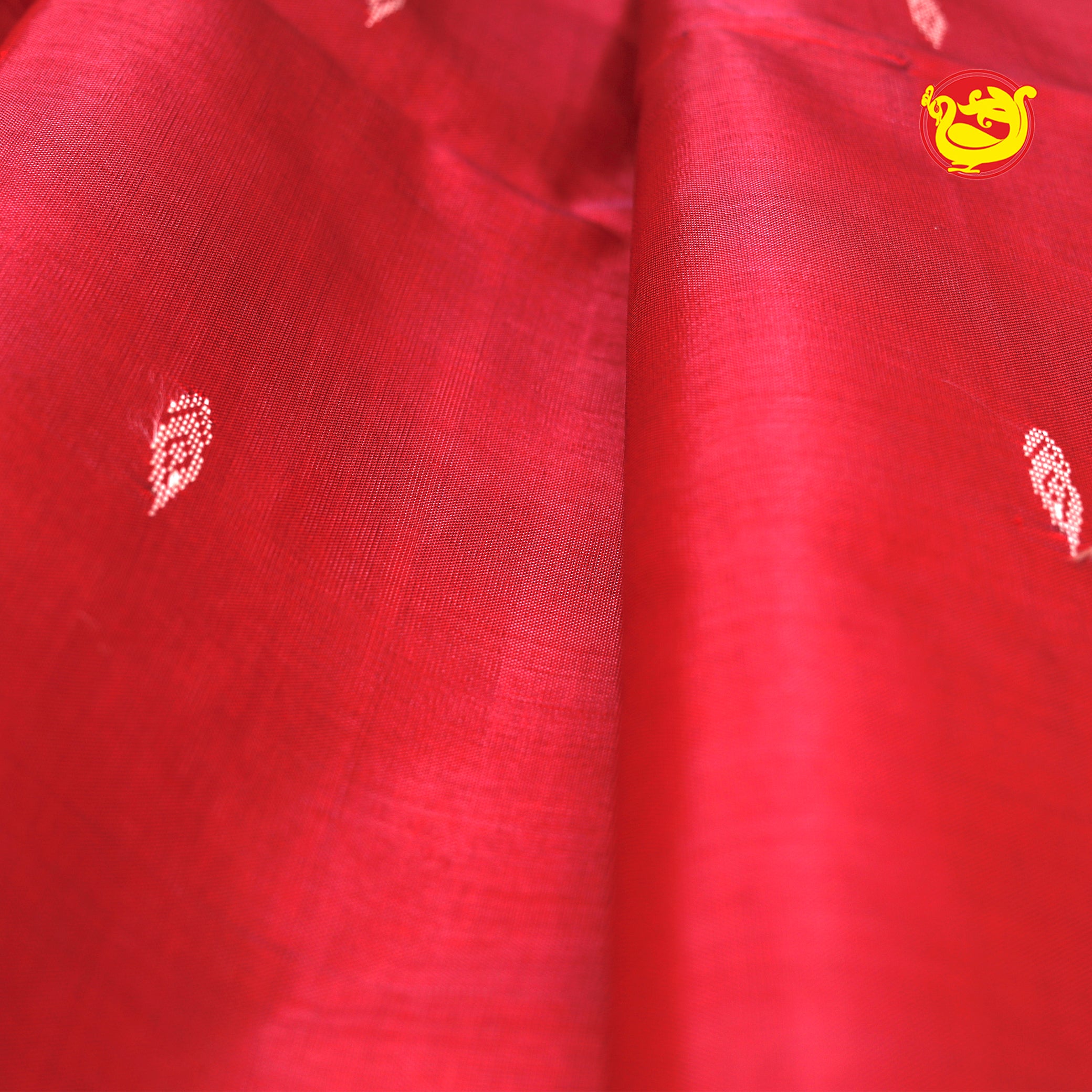Cherry Red with cream pallu banana pith saree with running blouse