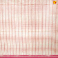 Half White and Rani Pink With Jacquard Checks Kanchipuram Silk Saree - Thenianantham