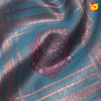 Bluish grey with magenta pure silk wedding saree - Thenianantham