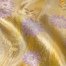 Tissue Golden Yellow With Lavender Floral Motifs Gold Zari Border Pure Kanjivaram Subhalaya Wedding Silk Saree - Thenianantham