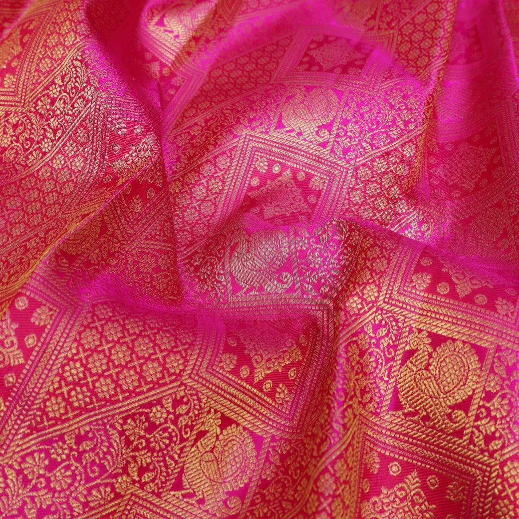 Pink with Gold Zeri Subalaya Wedding Silk Saree