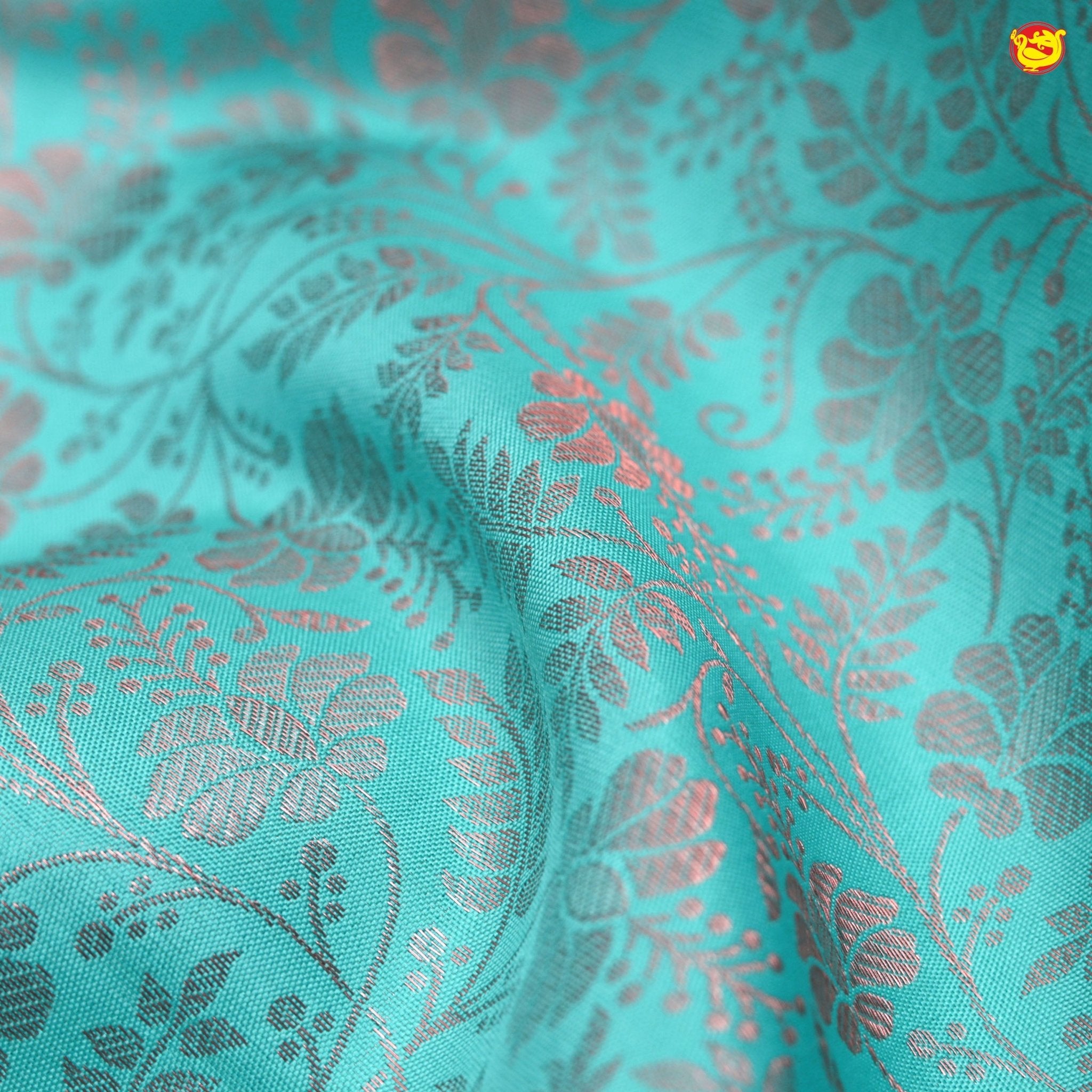 Sky blue with peach pure Kanchipuram silk saree - Thenianantham