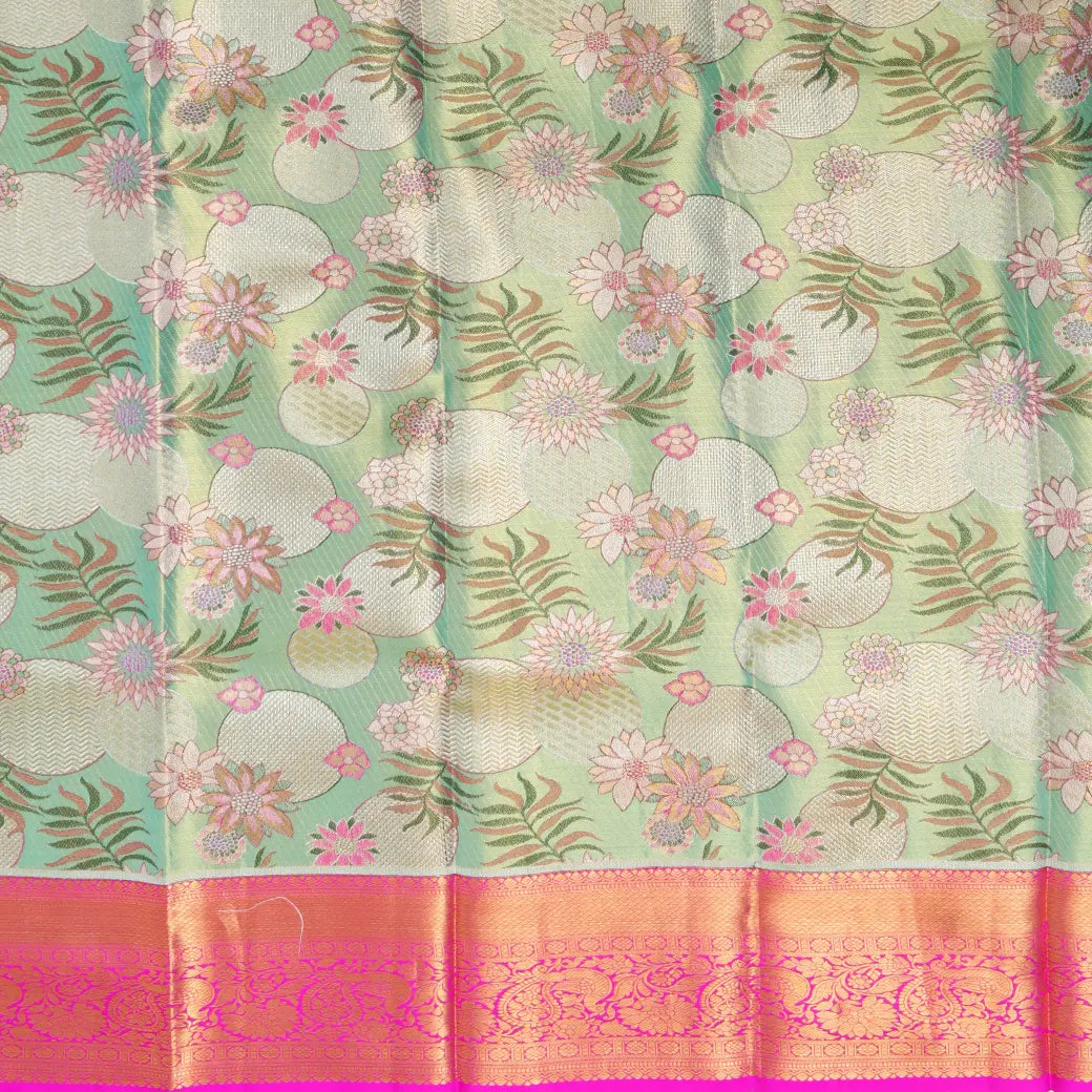 Pista Green & gold with Hot Pink pure Kanchipuram silk saree