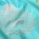 Sky Blue With Grey Floral Buttas Motifs Silver Zari Pure Kanjivaram Yuvana Soft Silk Saree - Thenianantham