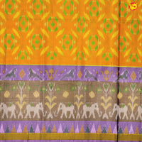 Pochampally Silk Saree Orange and Dark Lavender with Allover Ikat Weaves and Ikat Style Zari Woven Border