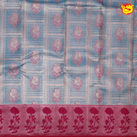 Bluish grey with magenta pure silk wedding saree - Thenianantham