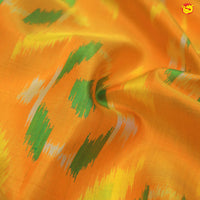 Pochampally Silk Saree Orange and Dark Lavender with Allover Ikat Weaves and Ikat Style Zari Woven Border