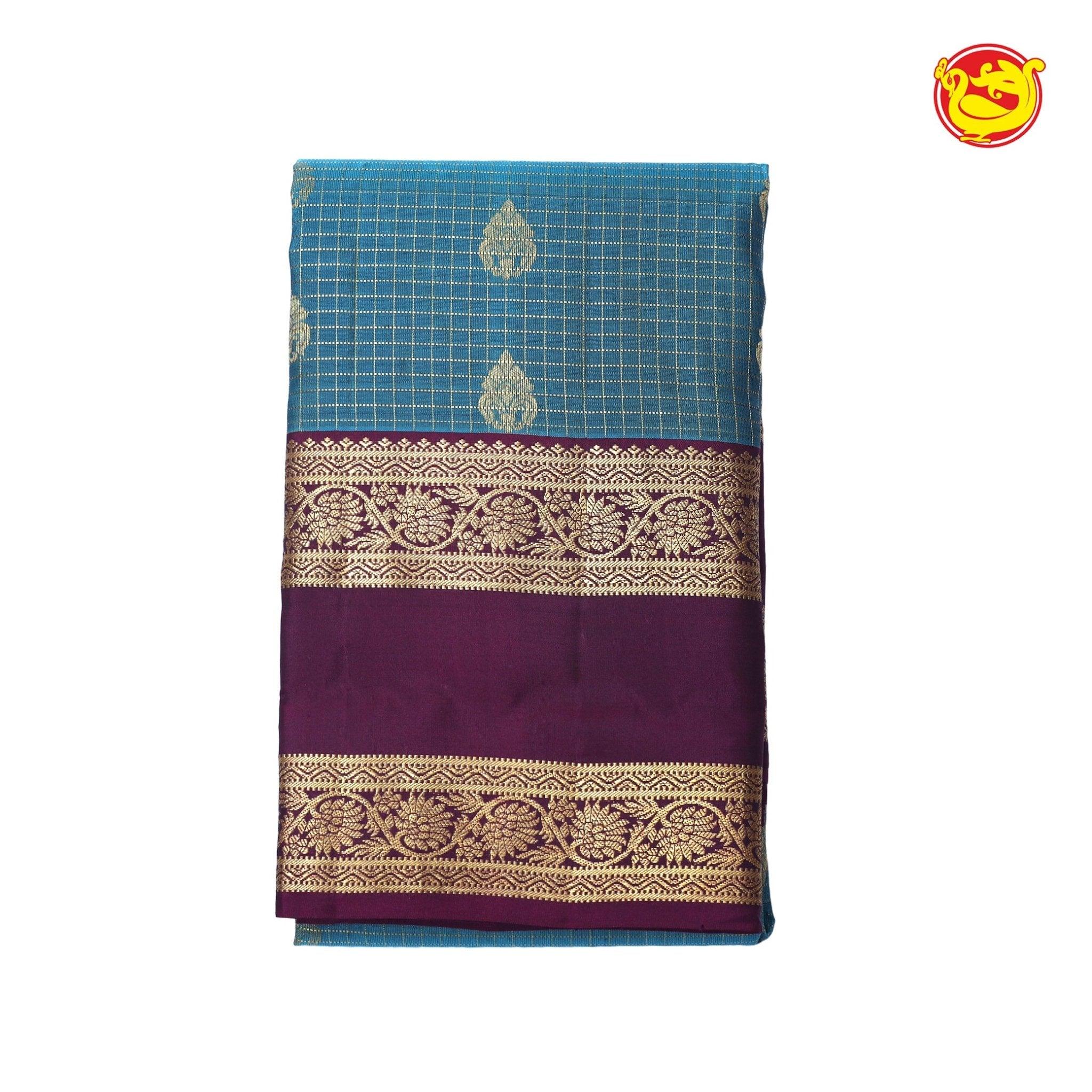 Rama Blue Soft Silk Saree With Magenta pallu