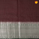 Dark Maroon With Bottle Green Stripes Design Semi Silk Blend Saree With Double Blouse Concept