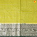 Mustard Yellow With Bottle Green Stripes Design Semi Silk Blend Saree With Double Blouse Concept - Thenianantham