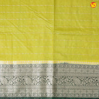 Mustard Yellow With Bottle Green Stripes Design Semi Silk Blend Saree With Double Blouse Concept - Thenianantham