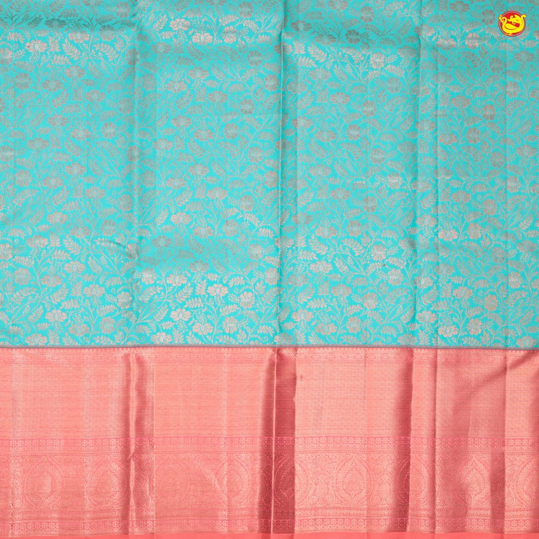 Sky blue with peach pure Kanchipuram silk saree - Thenianantham