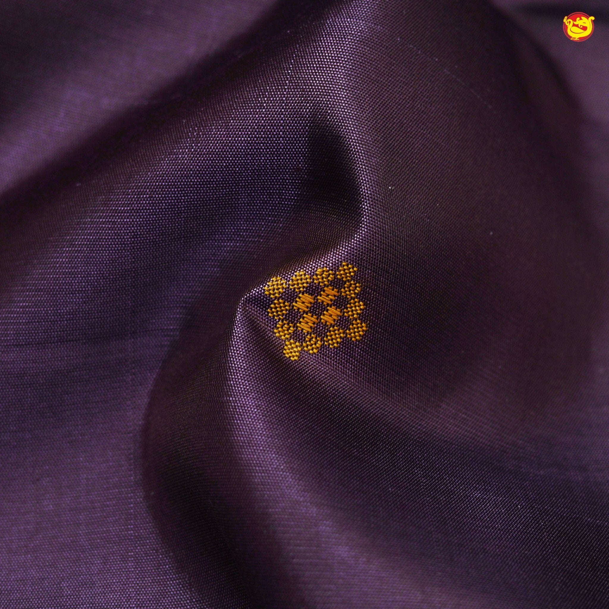 Dark Wine and Purple Jacquard Pallu And Floral Buttas Kanchipuram Soft Silk Saree - Thenianantham