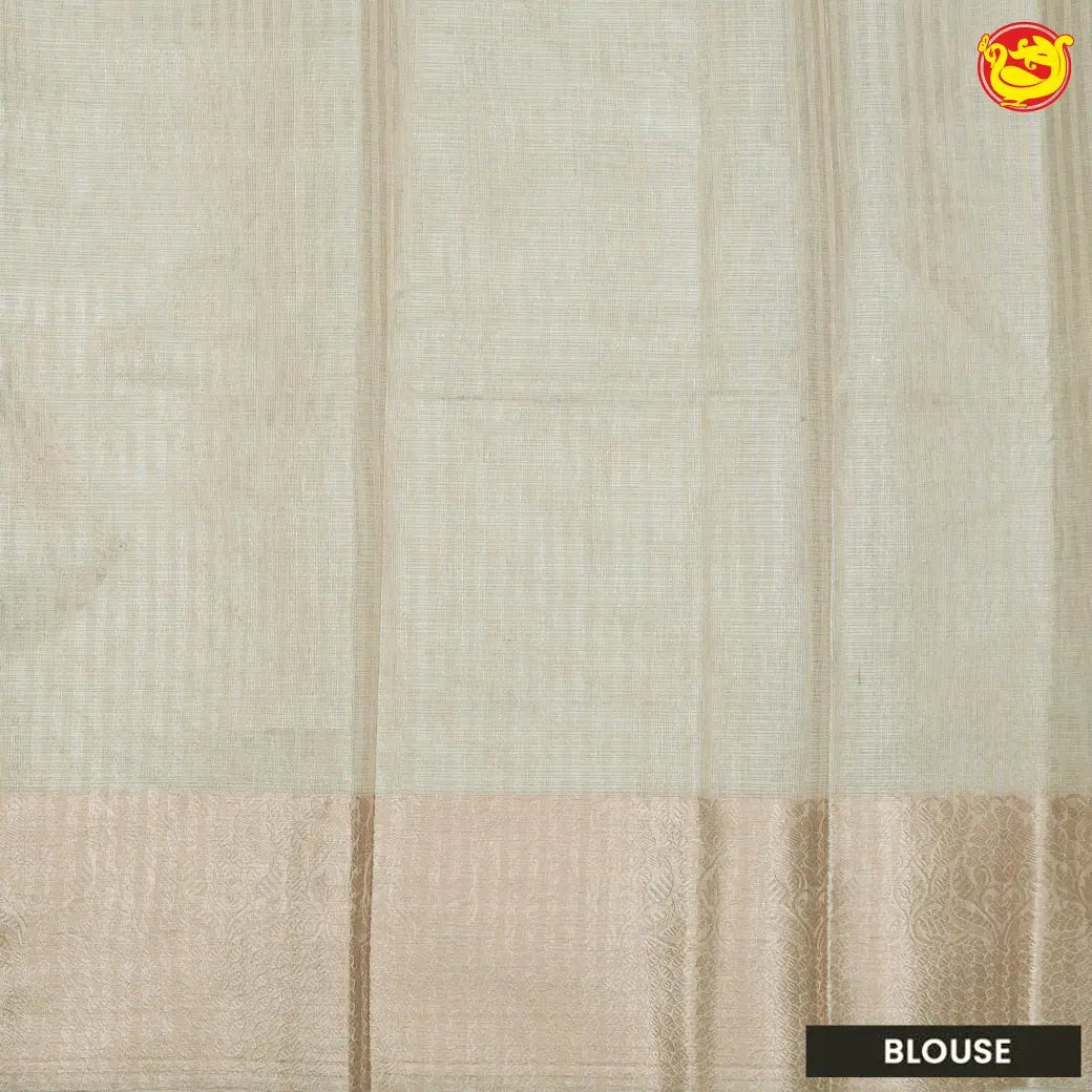 Cream linen tissue saree with embroidery details