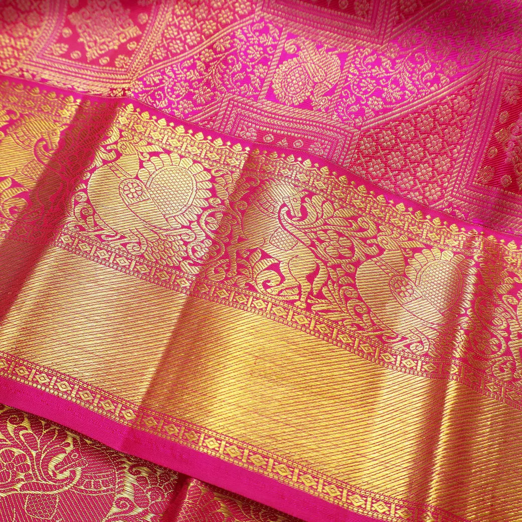 Pink with Gold Zeri Subalaya Wedding Silk Saree