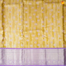 Tissue Golden Yellow With Lavender Floral Motifs Gold Zari Border Pure Kanjivaram Subhalaya Wedding Silk Saree - Thenianantham