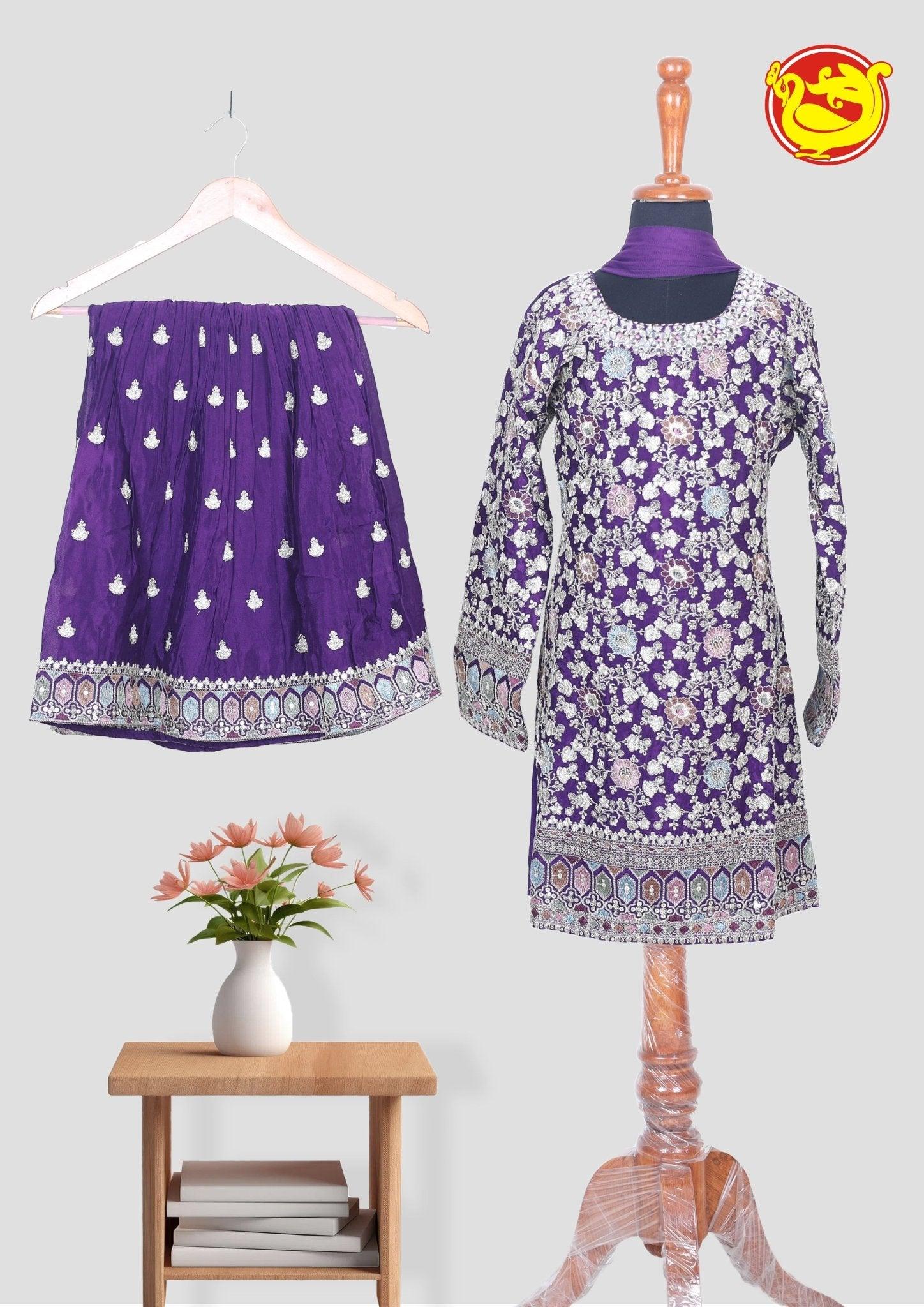 Purple With Sequence Work Sharara Set