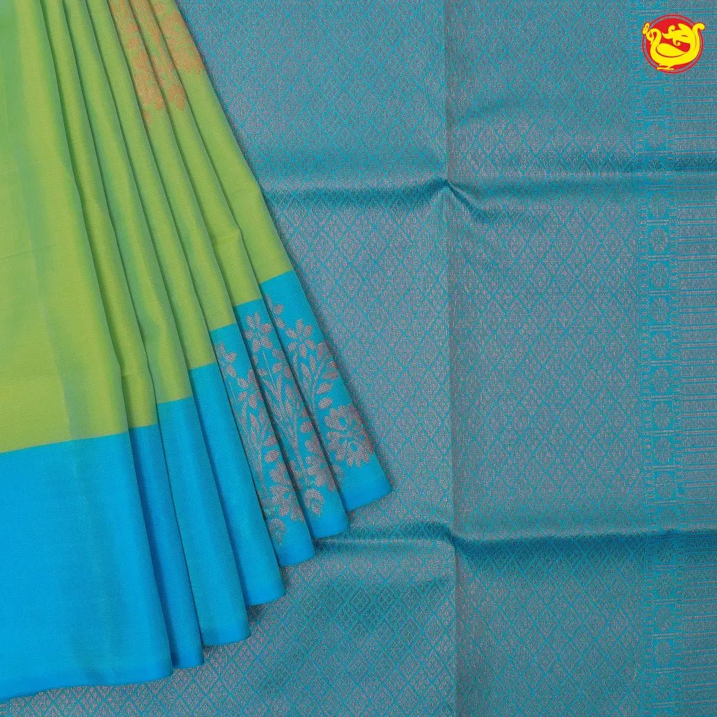 Parrot green with sky blue pallu yuvana soft silk saree