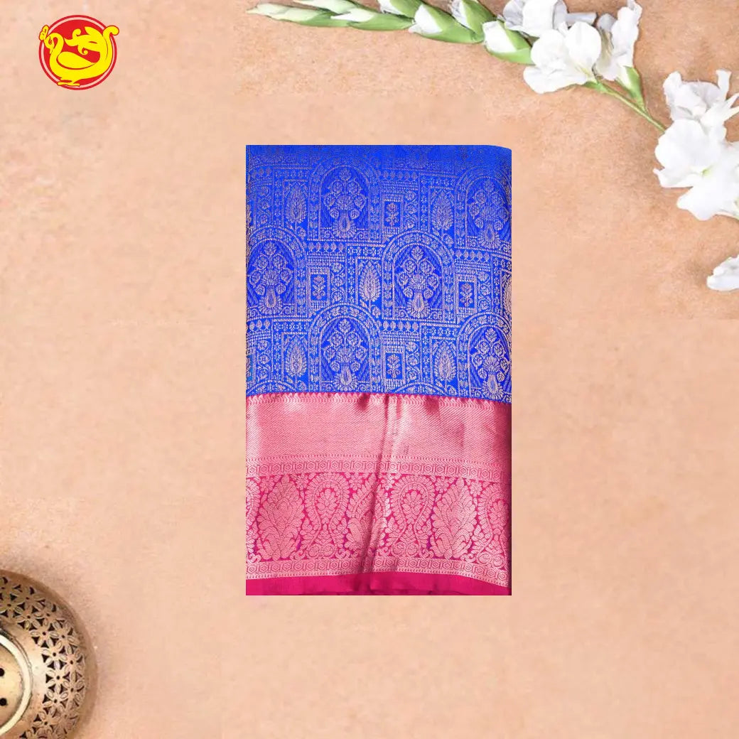 Blue with Red Pure Kanchipuram Silk Saree