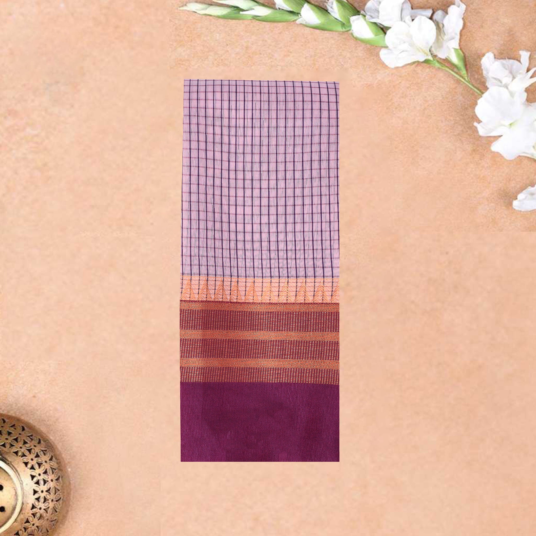 Light Pink With Dark Purple Silk Cotton Saree