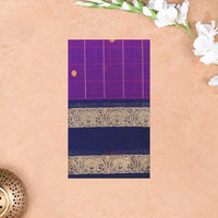 Purple with Navy Blue Striped Pattern Pure Chettinad Cotton Saree without Blouse