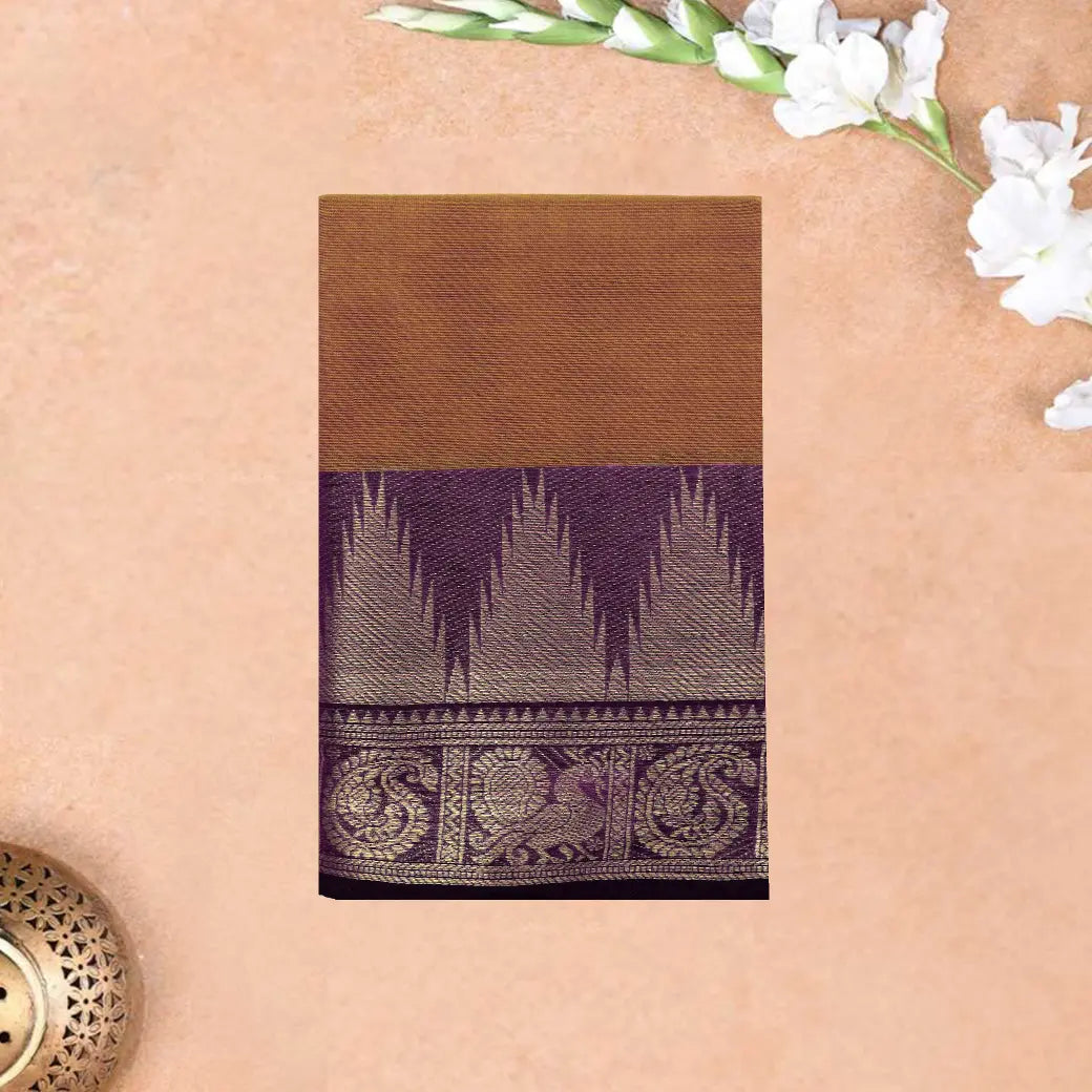 Double Shade Light Brown with Purple Pure Chettinad Cotton Saree without Blouse