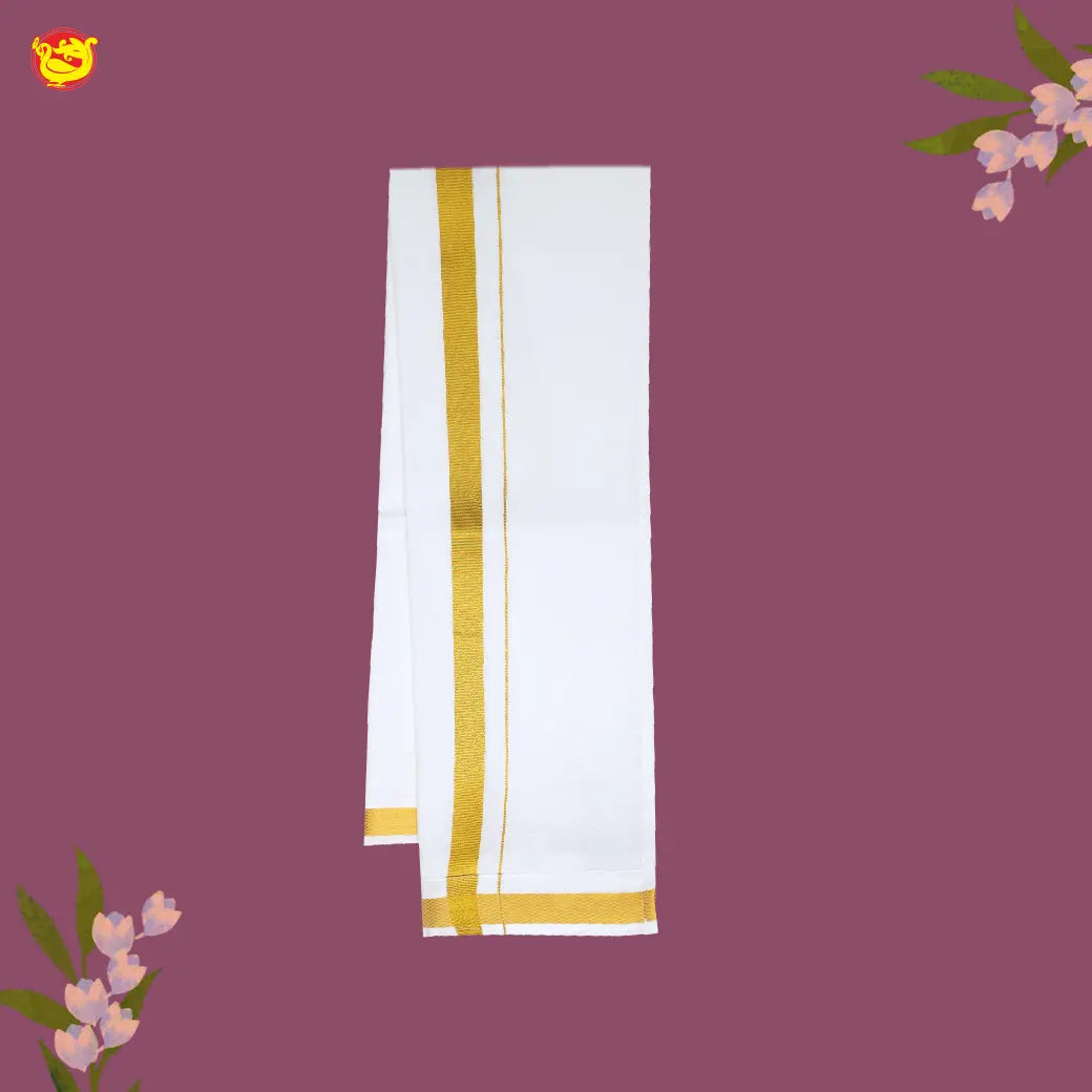 White with Gold Fancy Border Single Layer Cotton Men’s Dhoti