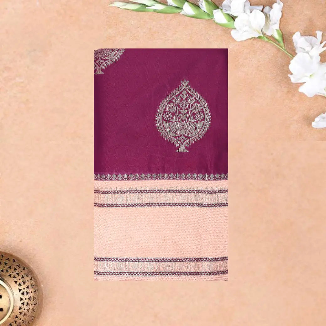 Deep Maroon with Peach  Soft Silk Saree
