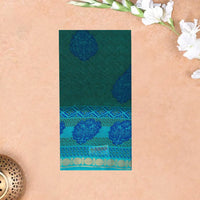 Teal Green with blue Mul Mul Cotton Saree without Blouse