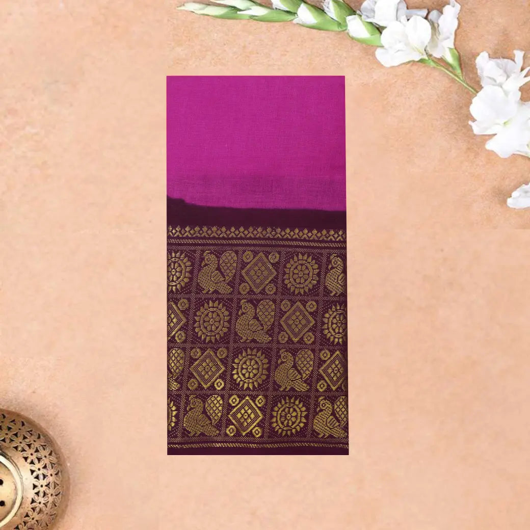 Magenta with Dark Maroon Sungudi Cotton Saree without Blouse