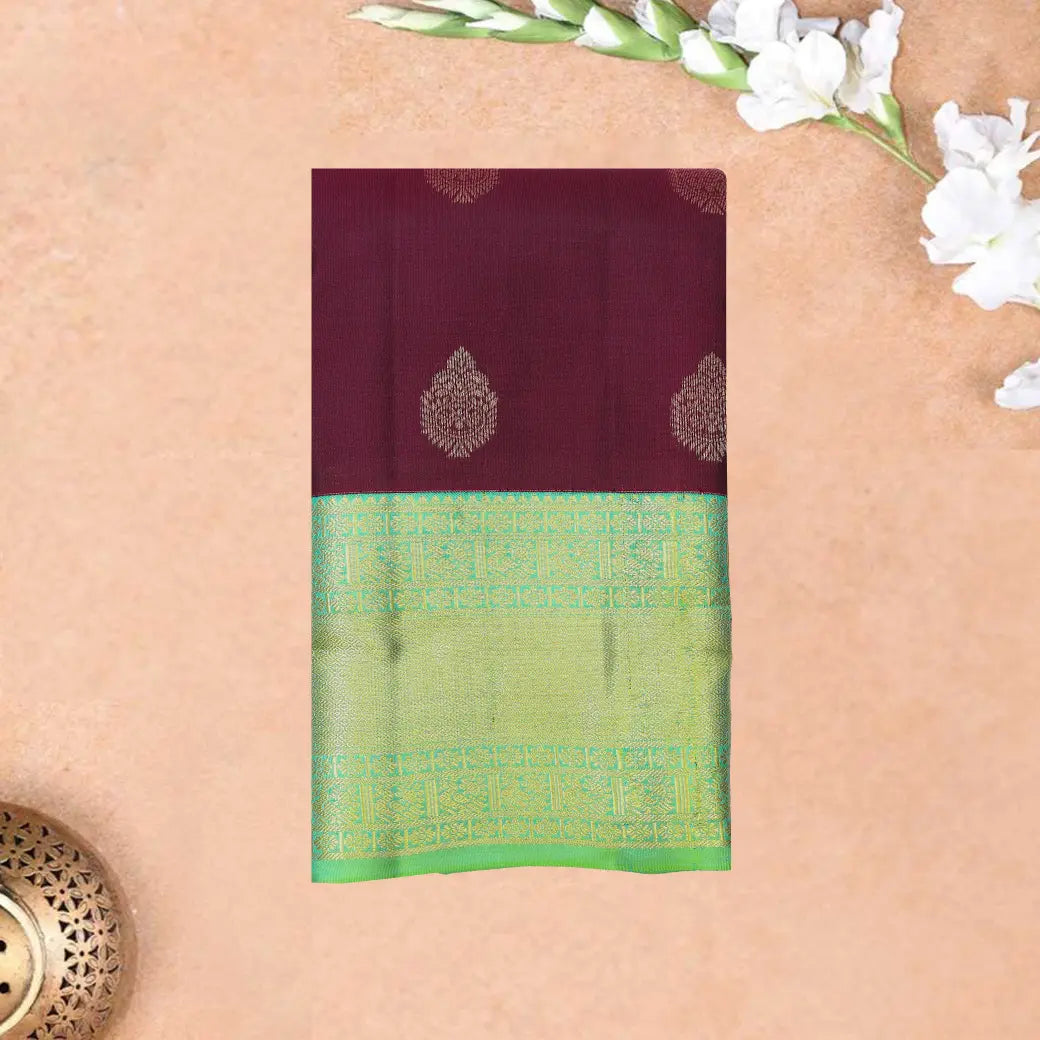 Maroon with Green Soft Silk Saree