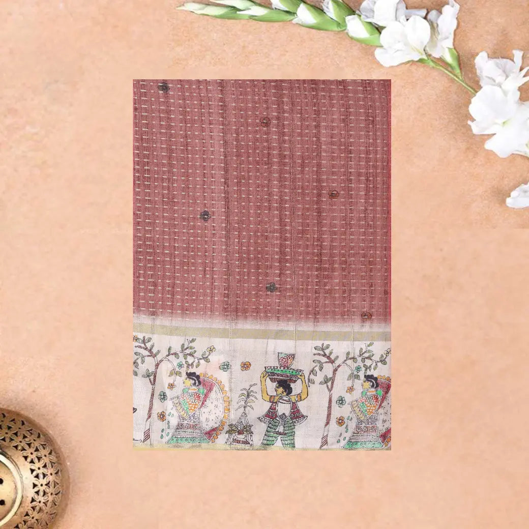 Maroon with cream color Semi Chanderi Silk Saree