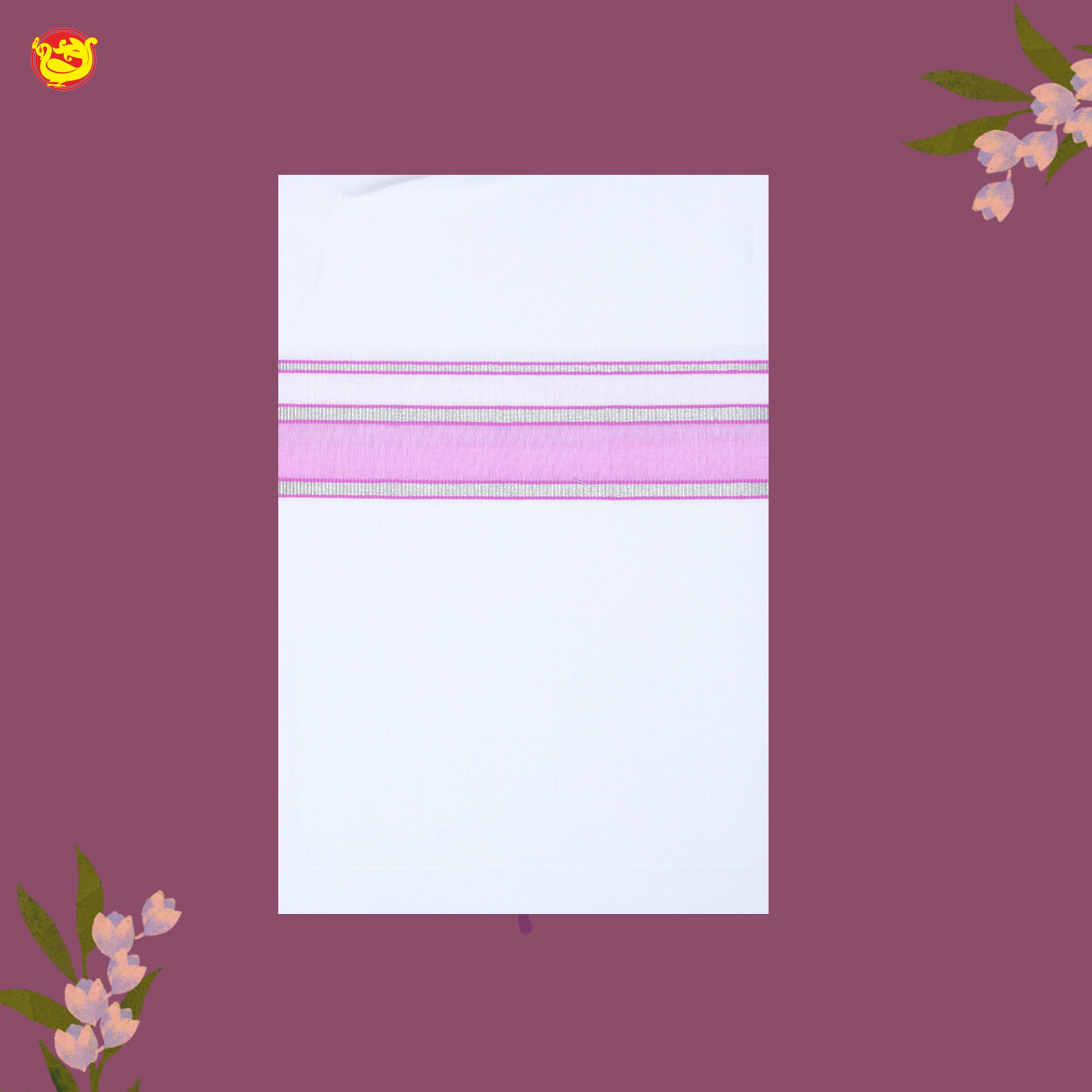 White with pink Fancy Border Single Layer Cotton Men’s Dhoti