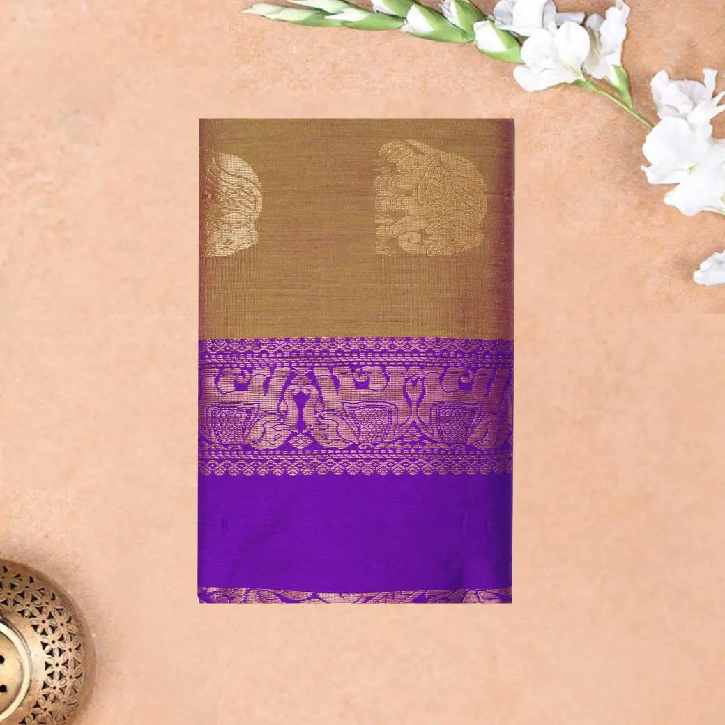 Mustard Yellow  With  Purple  Premium Quality Kalyani Cotton Saree