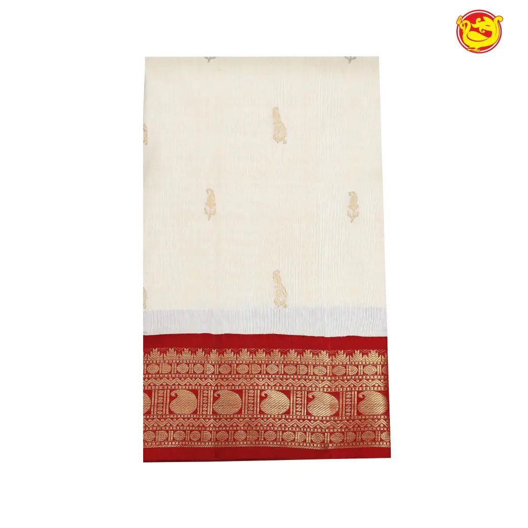 Cream with red pure kanjivaram silk saree