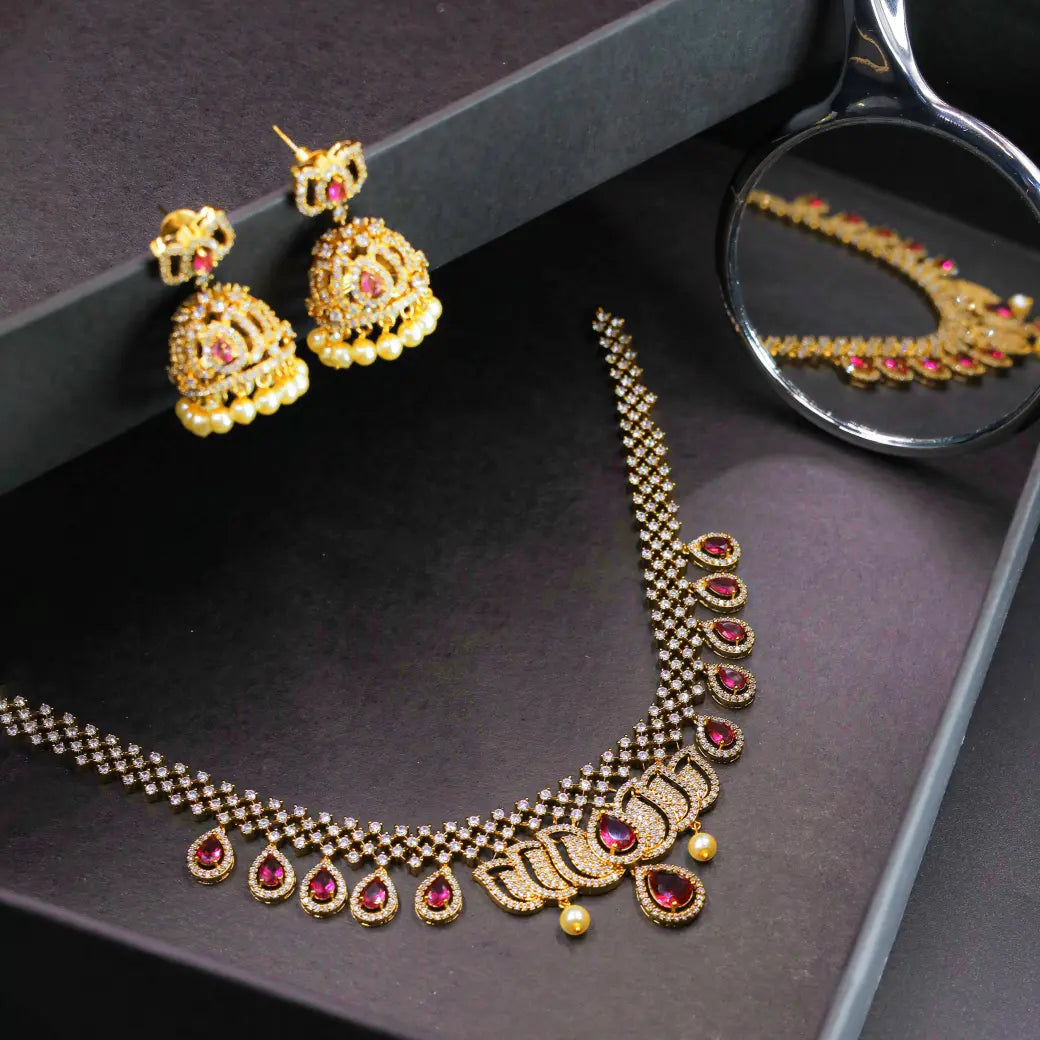 Lotus necklace with pairing jhumkas