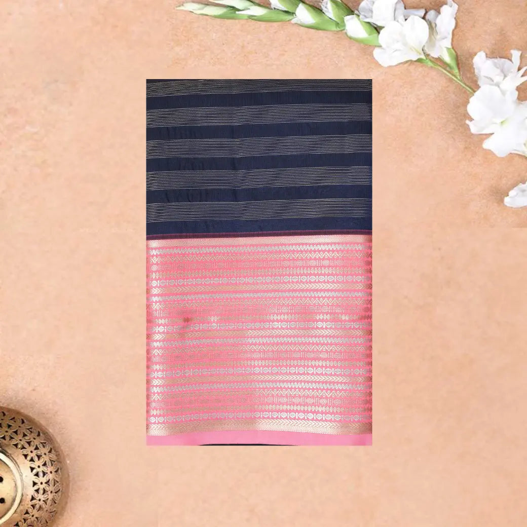 Navy Blue with Pink Soft Silk Saree