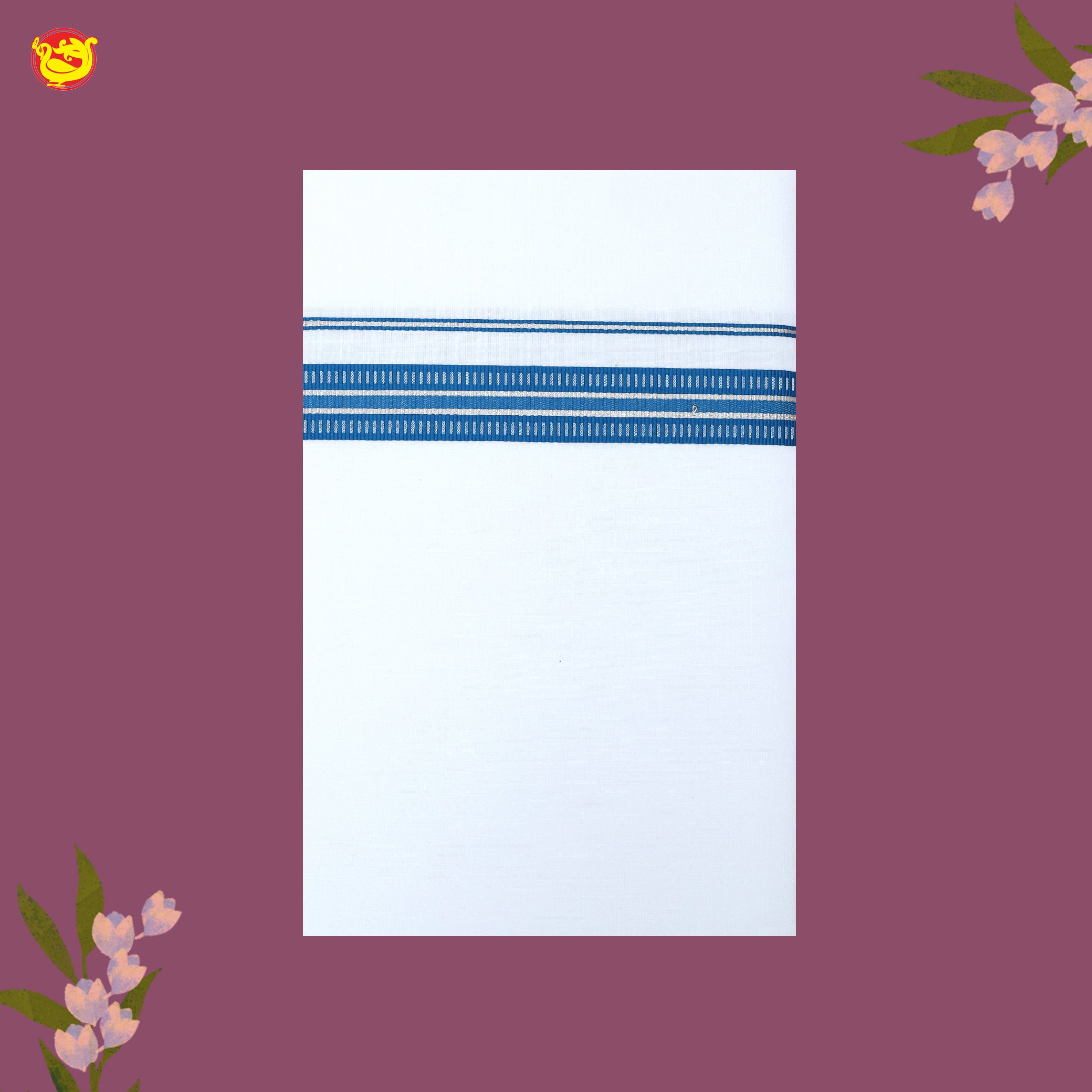 White with Light Blue Fancy Border Single Layer Cotton Men’s Dhoti