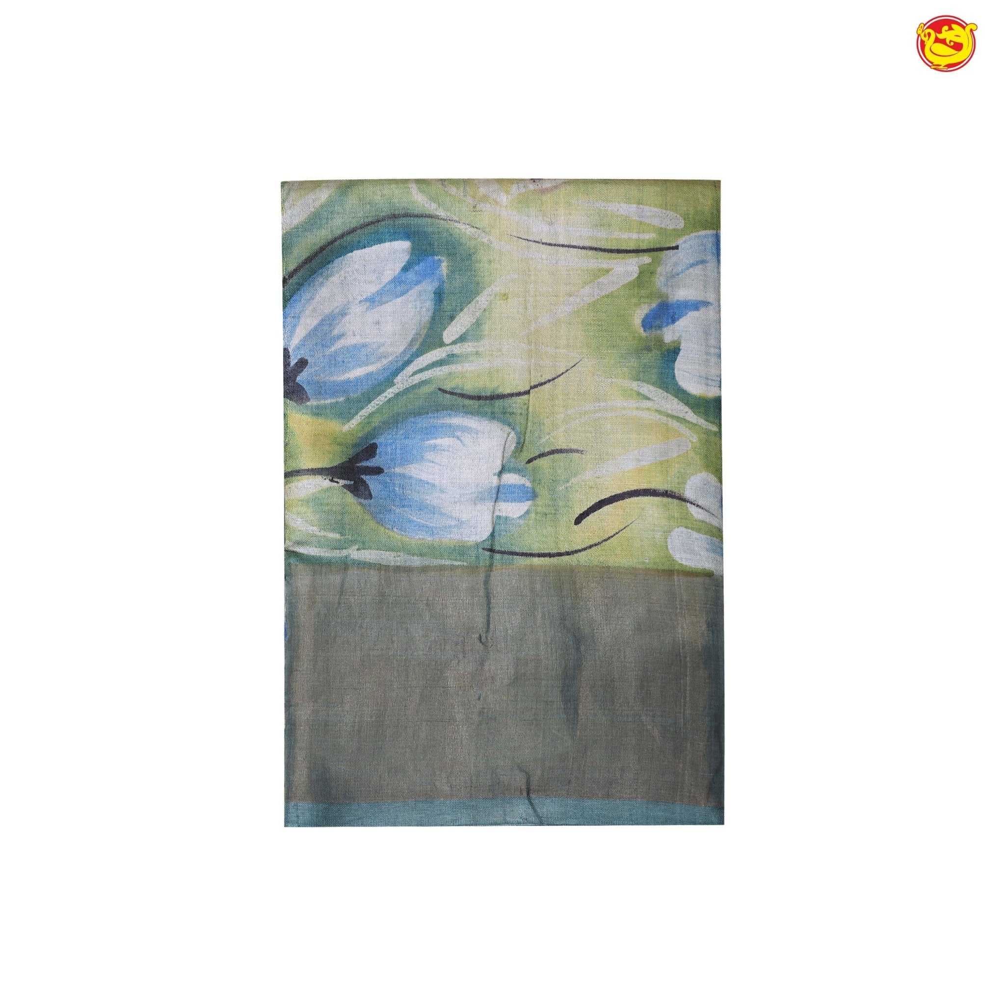 Pure Tussar Silk Saree Pastel Blue Shade and Cs Blue With Floral Design and Painted Prints and Zari Woven Border