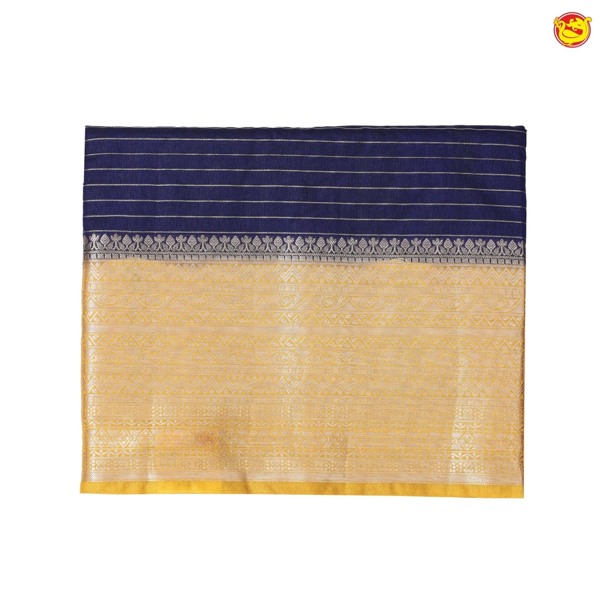 Navy Blue With Mustard Yellow Semi Silk Blend Saree With Double Blouse Concept