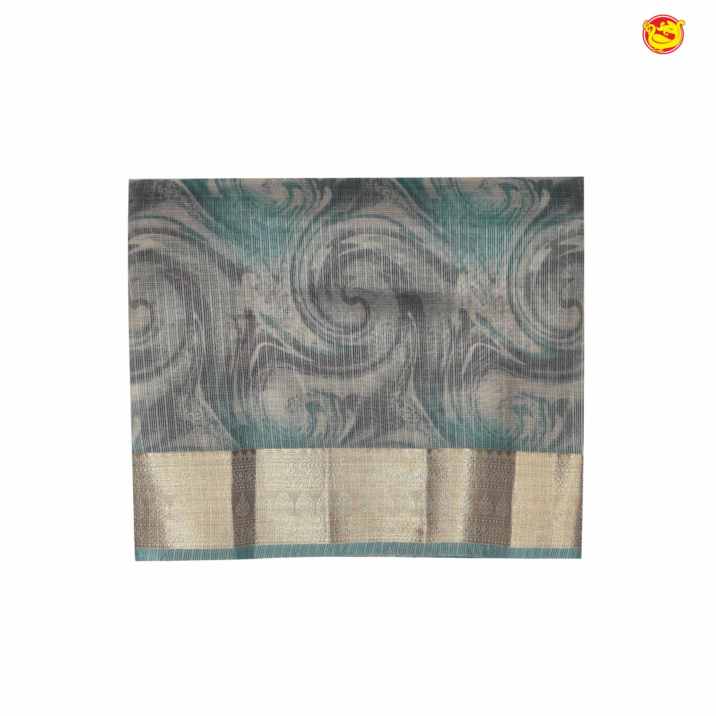 Bluish Grey with Gold Zari Border Tissue With Digital Prints saree