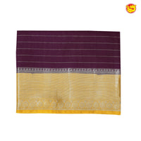 Purple With Mustard Yellow Stripes Design Semi Silk Blend Saree With Double Blouse Concept - Thenianantham