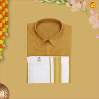 Mustard Yellow Cotton  Boy’s Readymade Shirt And Dhoti Set