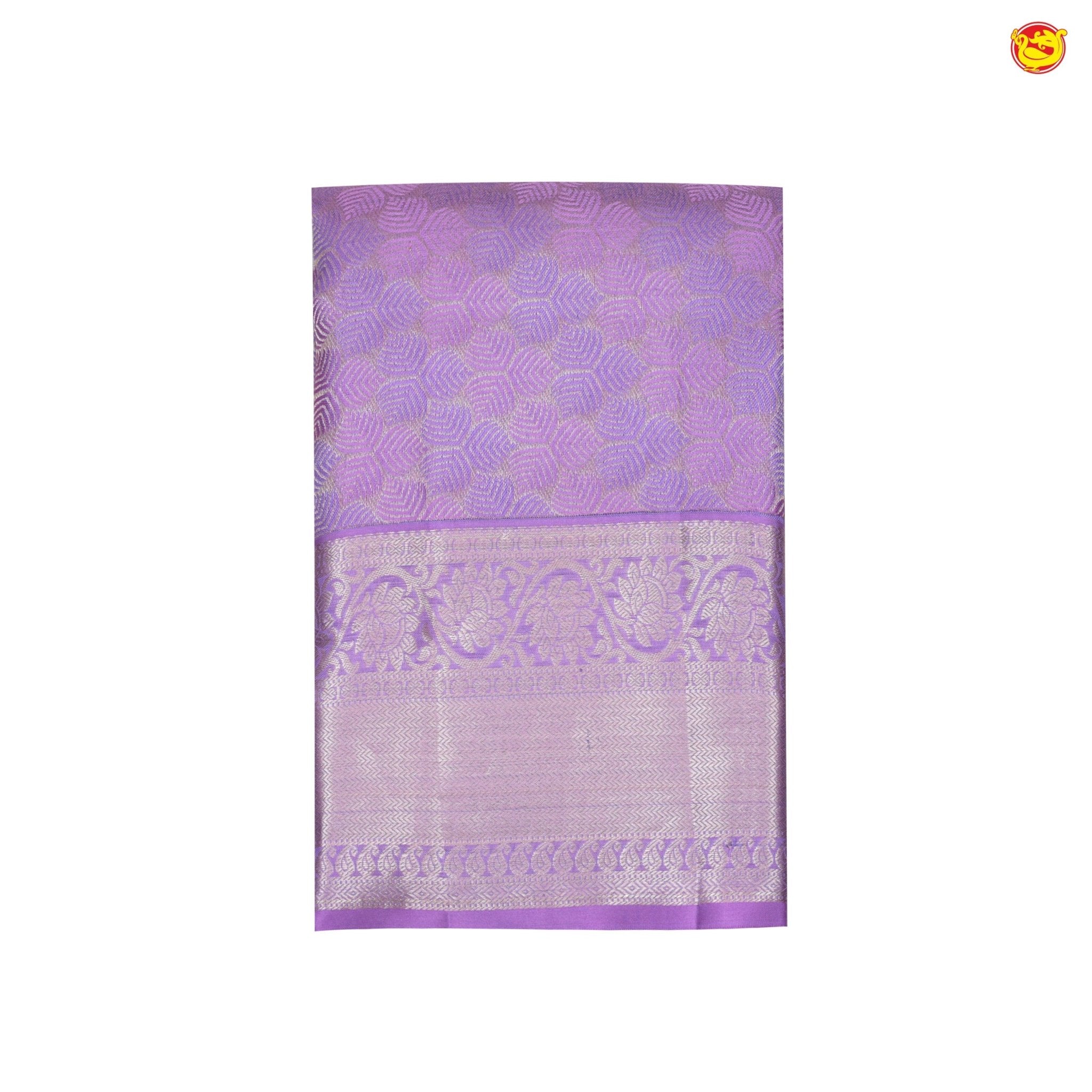 Lavender With Floral Leaf Motifs Gold Zari Border Pure Kanjivaram Subhalaya Wedding Silk Saree